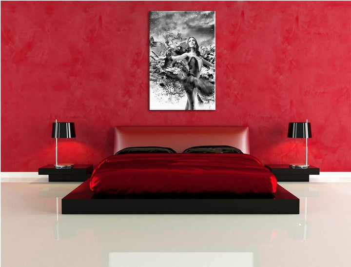 Pixxprint Ballerina im Kleid / 100x70cm Leinwandbild bespannt auf Holzrahmen/Wandbild Kunstdruck Dek