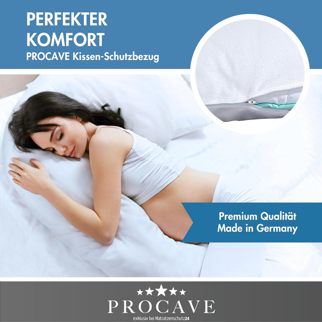PROCAVE Feinflanell - Schutzbezug für Seitenschläfer-Kissen in der Grösse 40 x 145 cm aus 100% Baumw