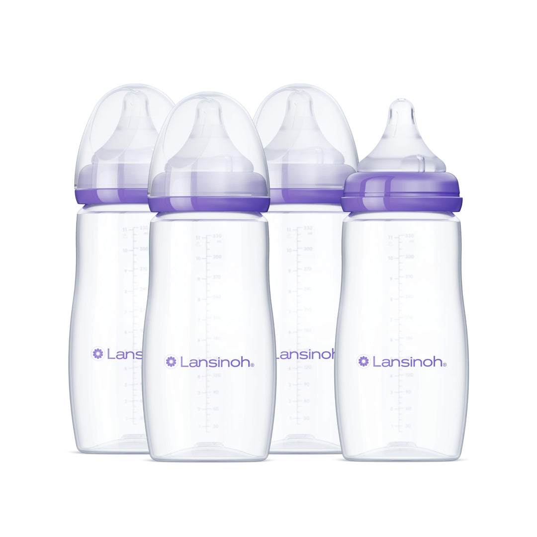 Lansinoh Babyflaschen Set mit NaturalWave Sauger L, 330 ml - 4er Pack - für Babys ab 6 Monate - Anti