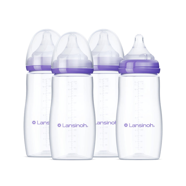 Lansinoh Babyflaschen Set mit NaturalWave Sauger L, 330 ml - 4er Pack - für Babys ab 6 Monate - Anti
