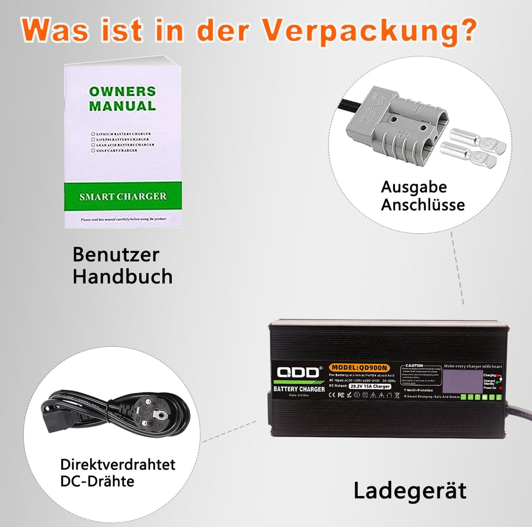 QDD 29,2 V 25 A Ladegerät, 24 V 25 A LiFePO4-Batterieladegerät für 8S 24 V 70 AH 100 AH 120 AH 200 A