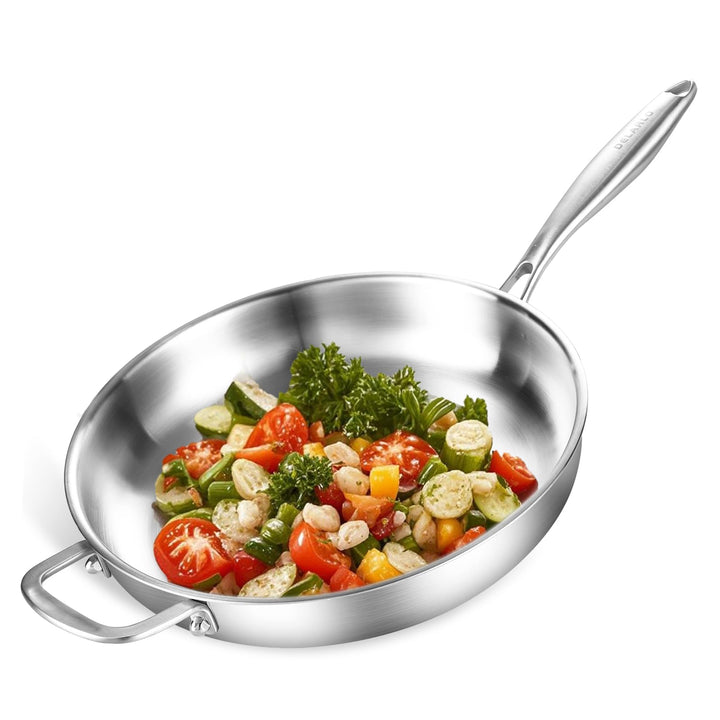 Edelstahlpfanne 30 cm, Durchgehend 3-lagig (3 mm) Bratpfanne | Unbeschichtet, Energieeffizient, für