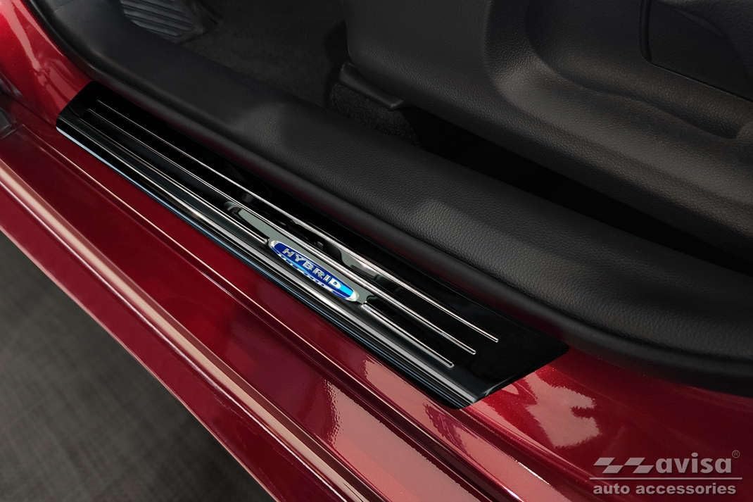 Black Inox door sill protectors compatible with Toyota Yaris IV Hatchback 2020- 'Hybrid' - 4-pieces