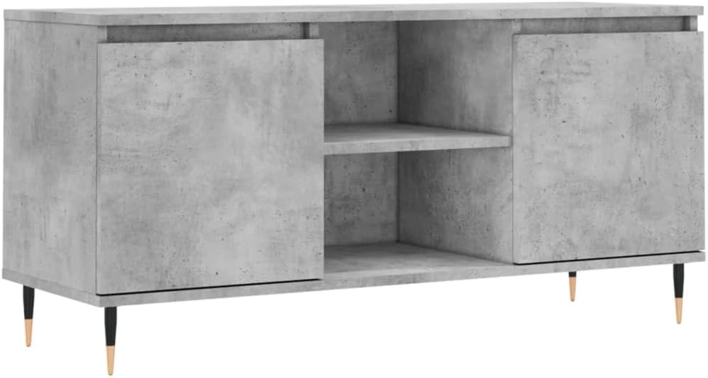 TV-Schrank, Zementgrau, 104 x 35 x 50 cm, mehrschichtiges Holz, Eisen, Fernsehschrank, niedrig, mit