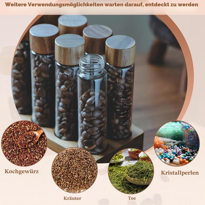 12 x Kaffeebohnen Behälter Einzeldosis Glas Kaffeevorratsdosen Luftdicht Kaffeebehälter mit 12-Loch