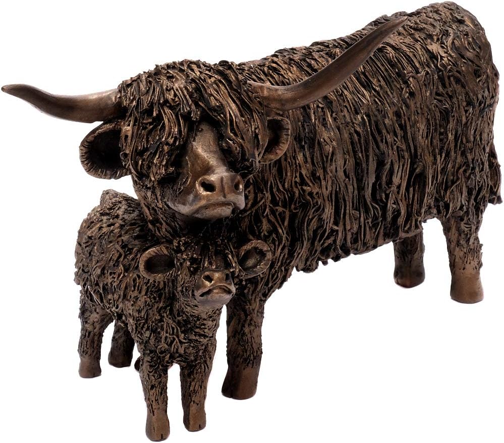Deko Skulptur Kuh Highland Rinder Bronzefigur Bulle Dekoration Bauernhoftier Kunstfigur Cattle (Mode