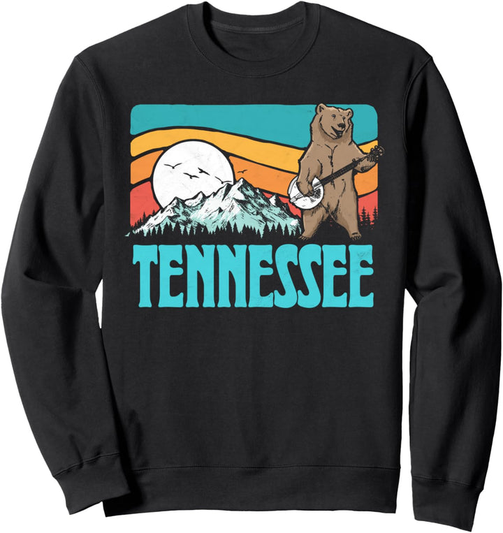 Tennessee Mountains Bluegrass Banjo Bear Funny Graphic Sweatshirt