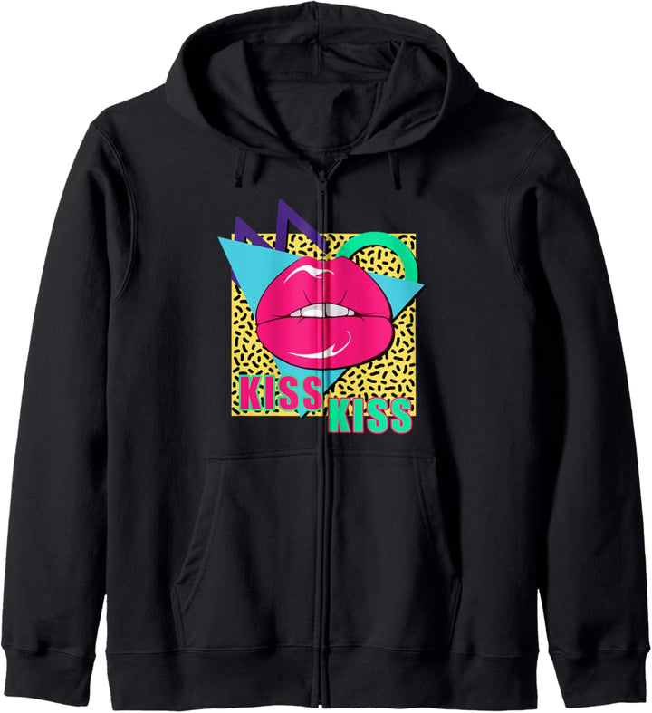 90er Retro Lippen Kiss Kiss Vintage Clothes 90s Aesthetic Kapuzenjacke