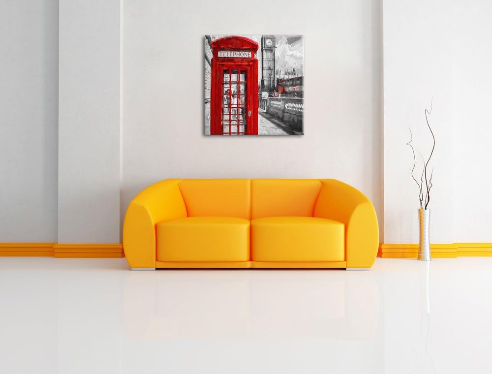 Pixxprint Englische Telefonzelle als Leinwandbild/Grösse: 70x70 cm/Wandbild/Kunstdruck/fertig bespan