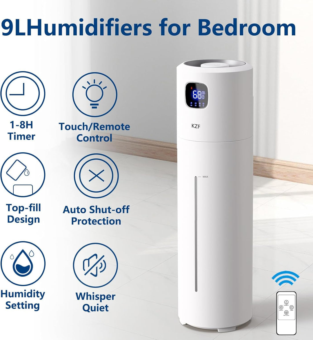 Grosse Luftbefeuchter für das Schlafzimmer, 9L/2,5Gal Ultrasonic Cool Mist, Leicht zu reinigen mit 3