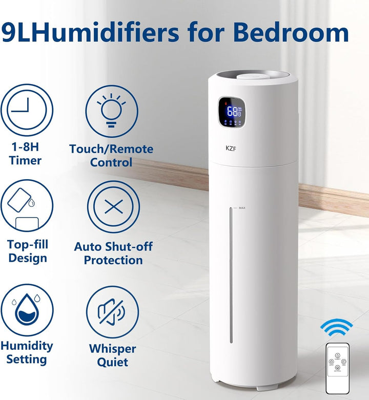 Grosse Luftbefeuchter für das Schlafzimmer, 9L/2,5Gal Ultrasonic Cool Mist, Leicht zu reinigen mit 3