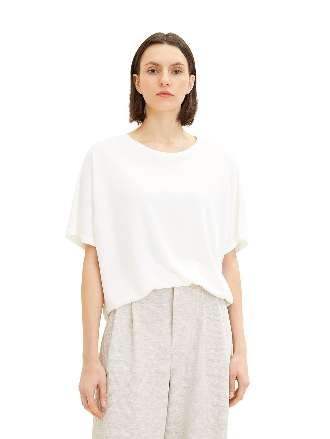 TOM TAILOR Damen Basic T-Shirt mit Bindedetail S 10315 - Whisper White, S 10315 - Whisper White