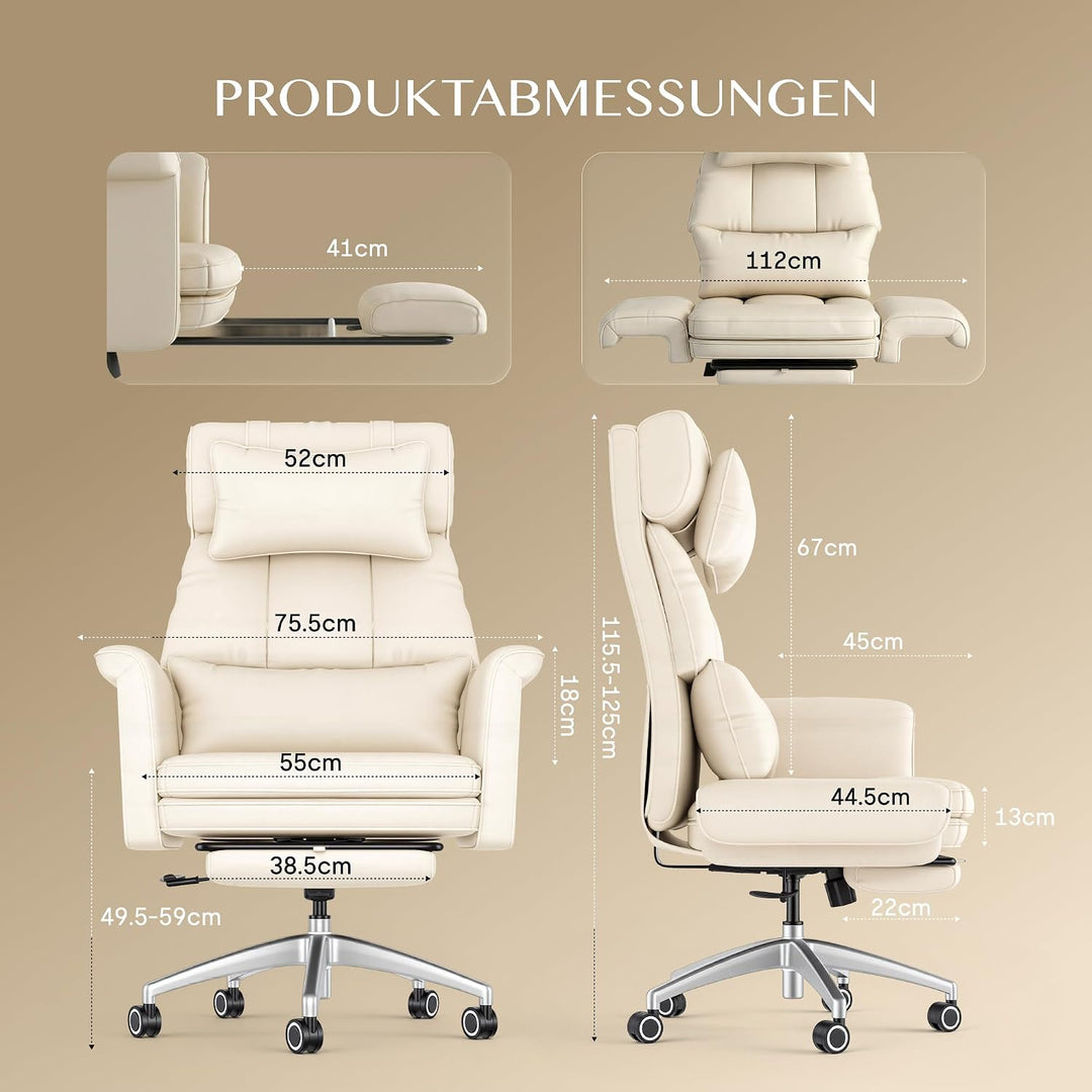 FLEXISPOT Luno Chefsessel Ergonomischer Bürostuhl mit Fussstütze | 180° Armlehnen-Klappfunktion, Kat