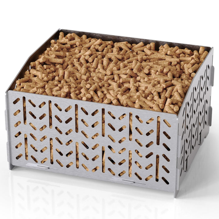 OUSFOT Pelletkorb für Kaminofen aus Edelstahl 430, Pelletbehälter, 30 x 25 x 17 cm, 2,8 kg, Tragbar,