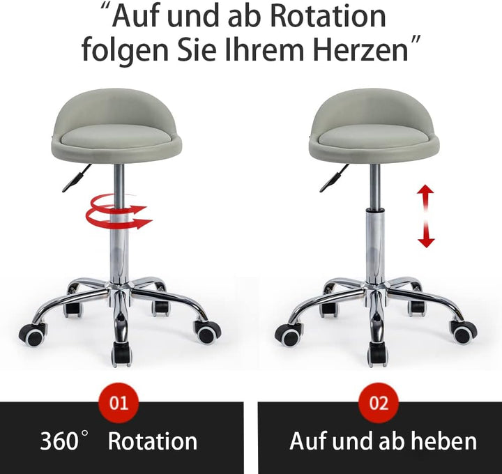 Mingone Bürohocker Höhenverstellbar 2 Stück Rollhocker mit Lehne Drehhocker mit Rollen Arbeitshocker