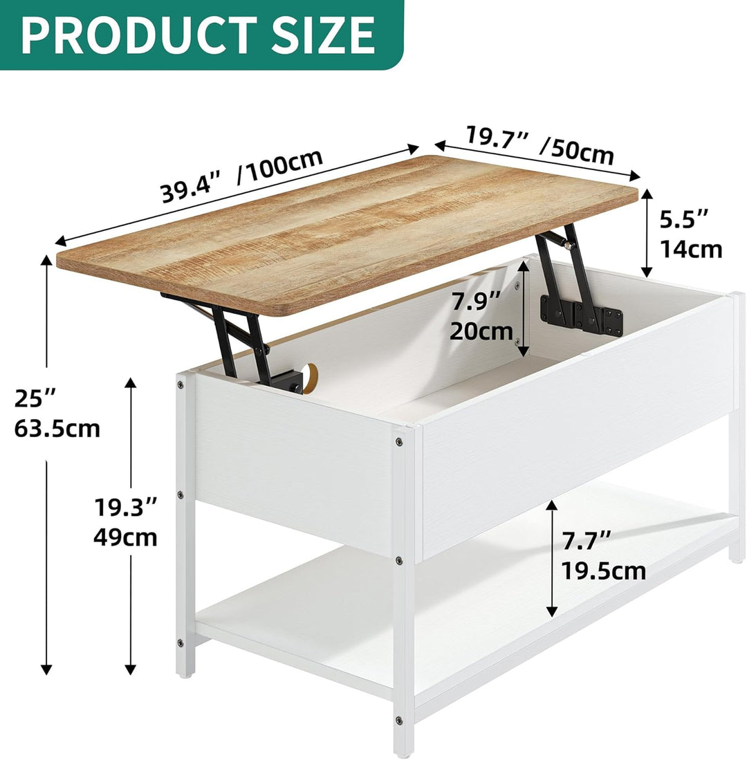 YITAHOME Couchtisch mit Höhenverstellbarer Platte Kaffeetisch Ausziehbarer, Versteckter Stauraum, Wo