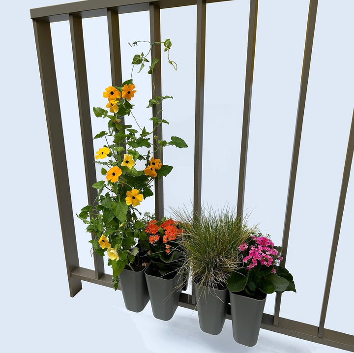 4 x Blumenkasten für Balkongeländer als Sichtschutz oder Rankhilfe, Array-Planter, Quarzgrau, 4 Lite