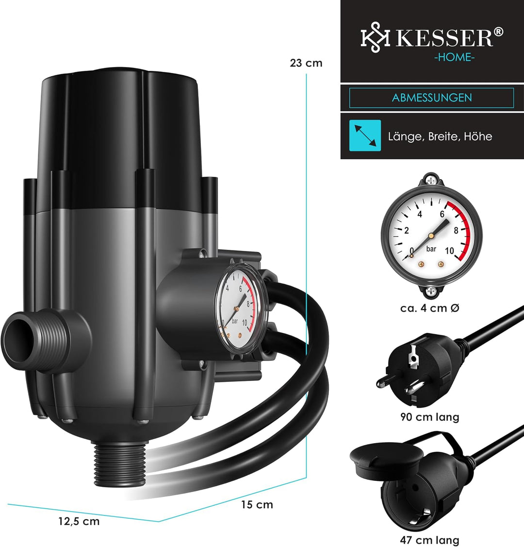 KESSER® Pumpensteuerung mit Baranzeige | mit Kabel | 10 bar Druckwächter Elektronische Pumpensteueru