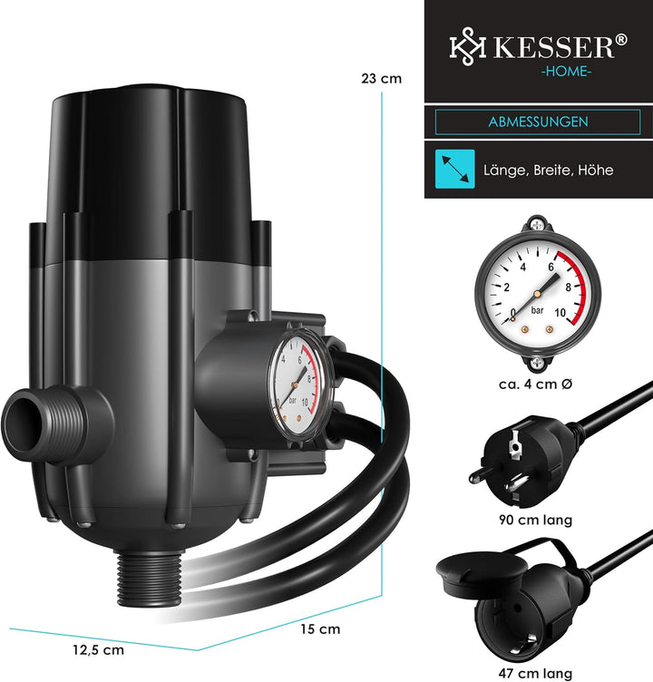KESSER® Pumpensteuerung mit Baranzeige | mit Kabel | 10 bar Druckwächter Elektronische Pumpensteueru