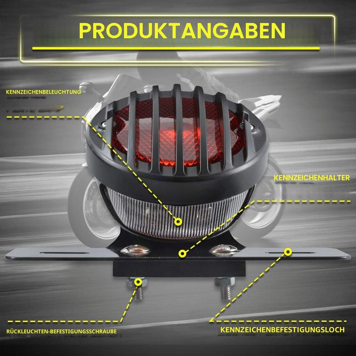 Katur Motorrad-Rücklicht für Harley Bobber Chopper Custom April IA Mana, Schwarz, 1 Stück