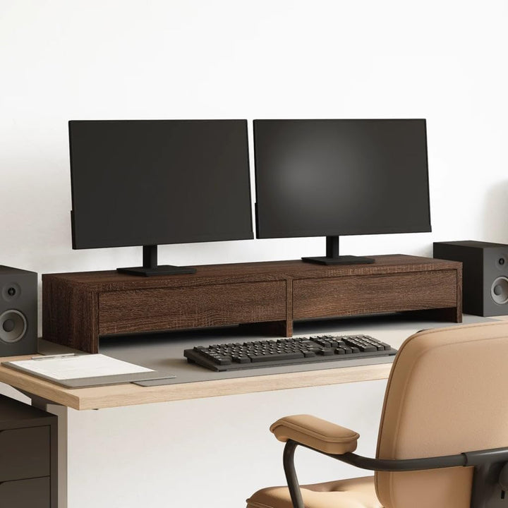 vidaXL Monitorständer, Monitorerhöhung mit Schubladen, Bildschirmständer für Arbeitsbereich, Schreib