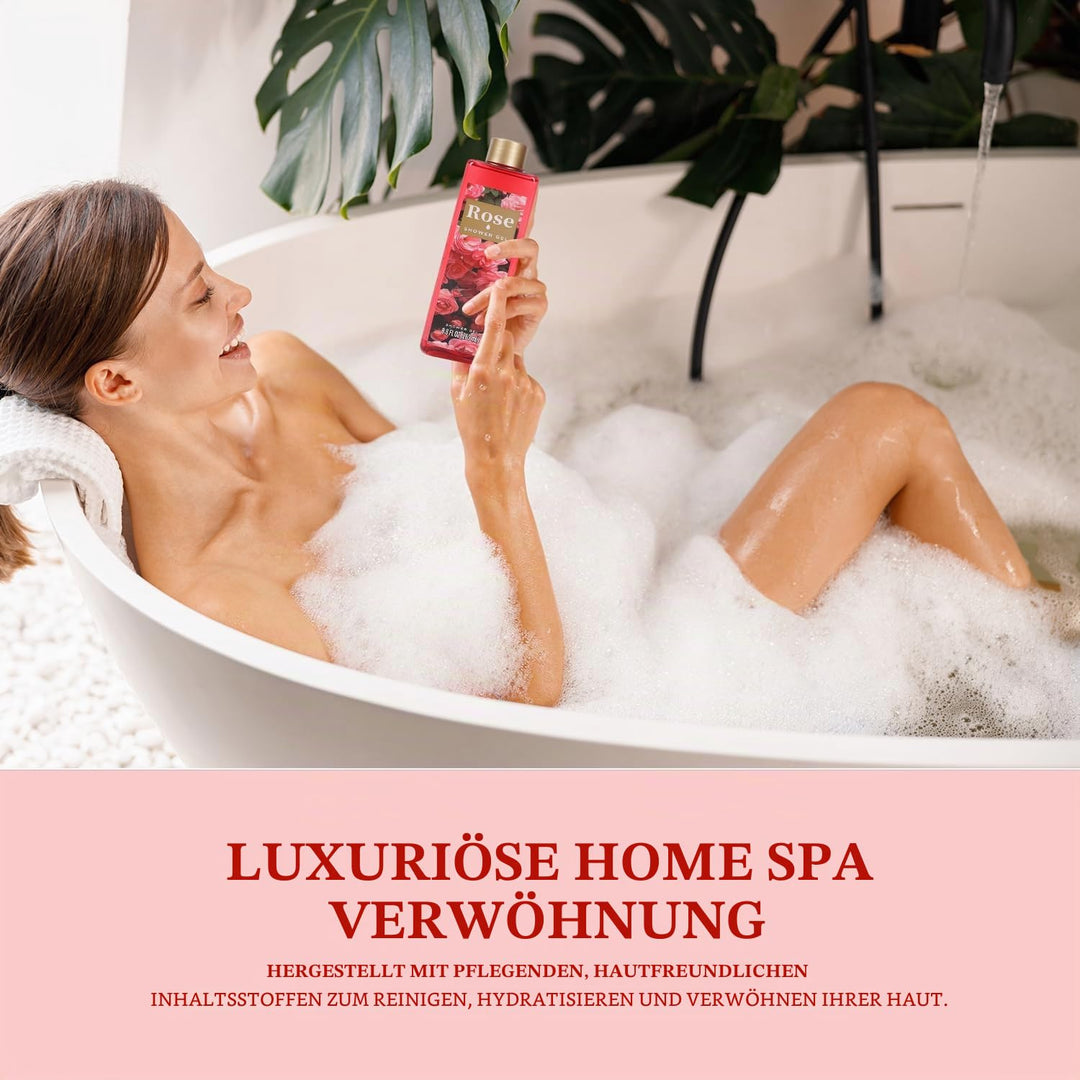 SPA LUXETIQUE Wellness Set für Frauen - 8tlg Rosenduft Bade Geschenkset mit Duschgel,Bodylotion,Scha