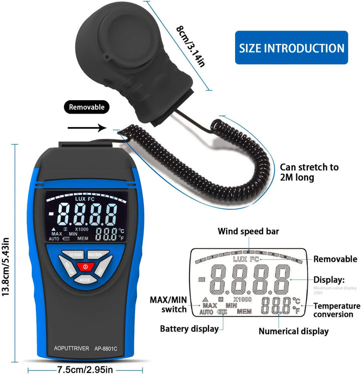AP-8801C Digital Lux Meter 0.1~400,000Lux Beleuchtungsmessgerät Lux Messgerät Beleuchtungsstärke Lic