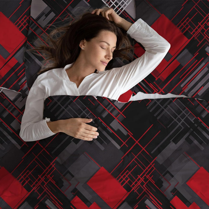 LARAWELL Bettwäsche 135x200 Baumwolle ganzjahres Bettwäsche-Sets rot grau abstrakt geometrisch Premi
