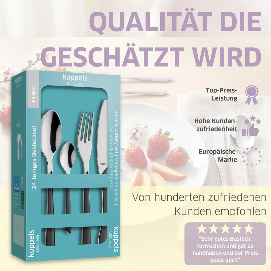 Kuppels PRISMA Besteck Set aus Edelstahl matt, Essbesteck 44-teilig, für 6 Personen, hochwertige Kun