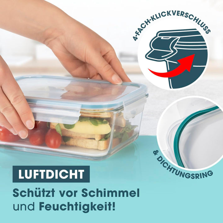 GOURMETmaxx Glas-Frischhaltedosen Klick-It 3 Dosen 1,6 L | Als Brotdose oder für Meal Prep | Spülmas