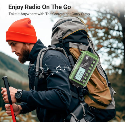 AM/FM/SW Kurbelradio mit 12000mAh Akku Wiederaufladbare, Tragbare Camping Radio mit Taschenlampe & L