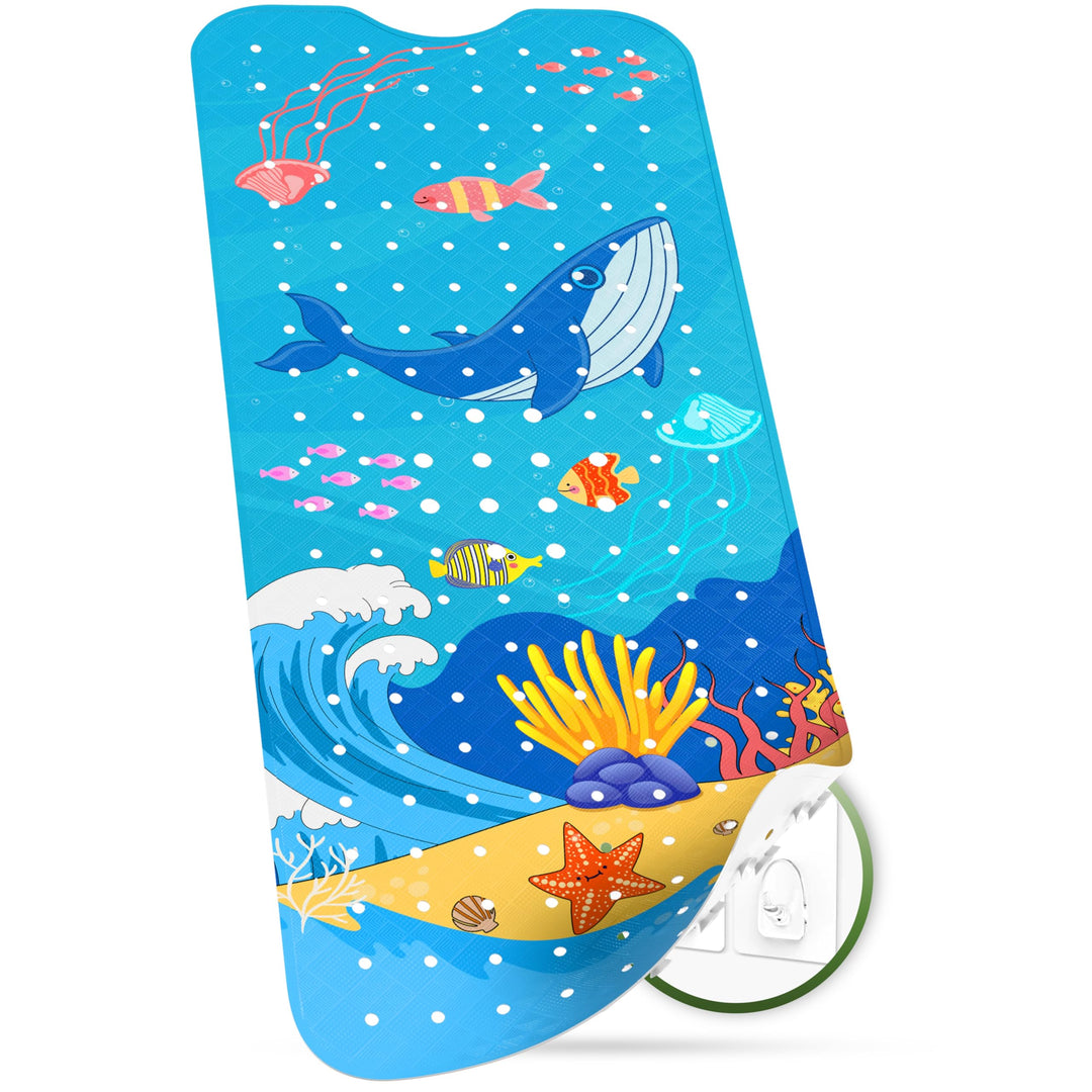 SilverRack Kinder Badewannenmatte 100x40 cm (Wal Welle Motiv) - Antirutschmatte Badewanne BPA frei f