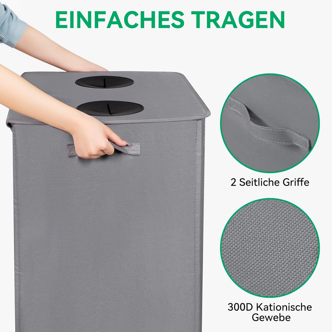 WOWLIVE Pfandflaschen Sammelbehälter 160L wit 2 fächer & 2 Tragetasche,Gross Flaschensammler mit Loc