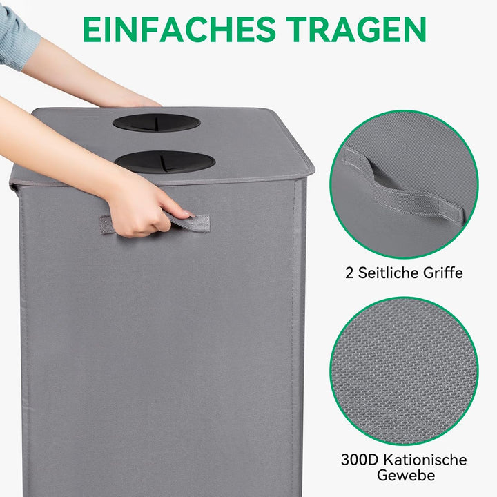 WOWLIVE Pfandflaschen Sammelbehälter 160L wit 2 fächer & 2 Tragetasche,Gross Flaschensammler mit Loc