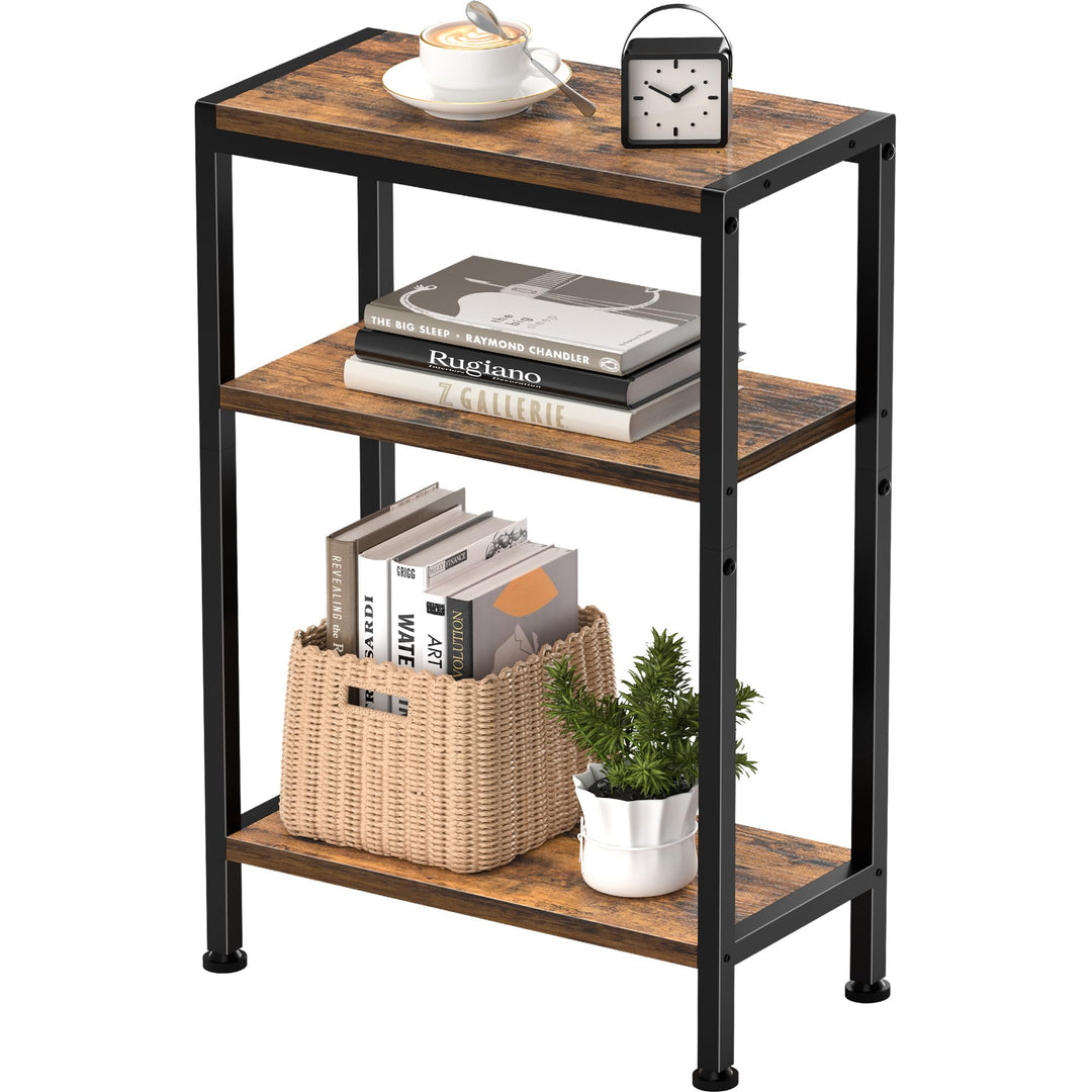 Schmaler Beistelltisch, Nachttisch, Kleiner Tisch, 3 Ablagen Nachttisch Schmal mit Stauraum, sofa be