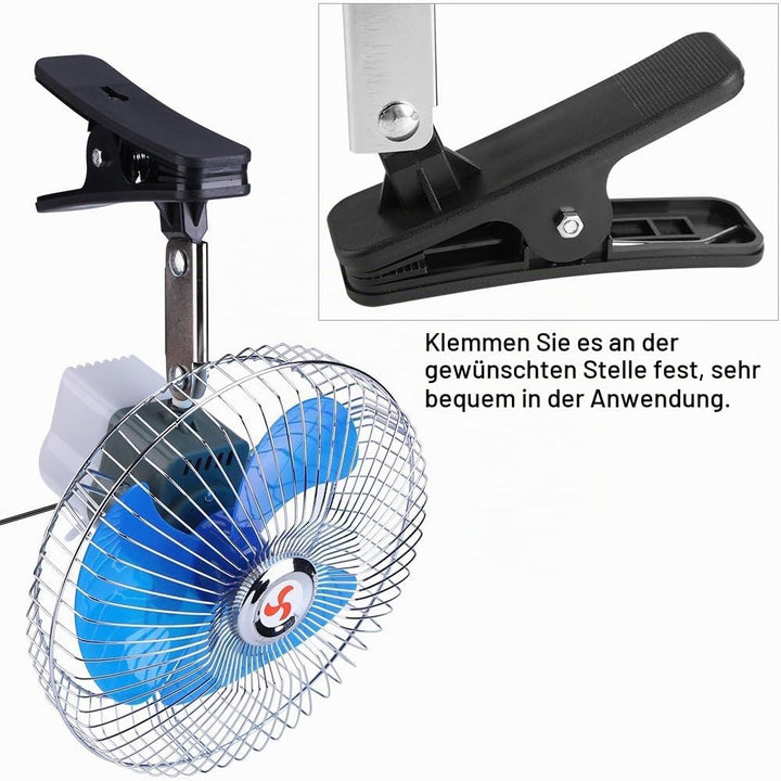 Nikou Auto Ventilator Mini Lüfter mit Clip, 12V 25W Fahrzeug Clip-On Ventilator 180° Drehung, Tragba