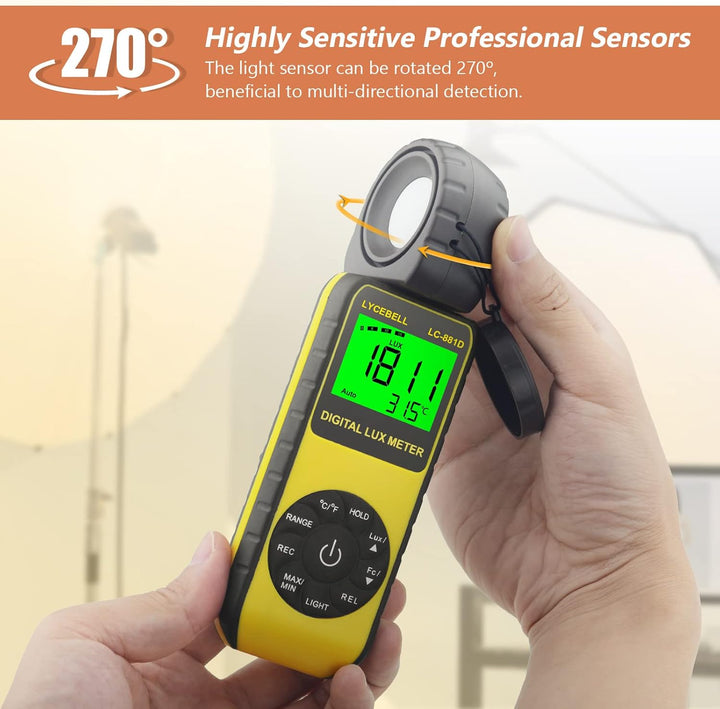 Digital Luxmeter, LC-881D Belichtungsmesser 0.1-400,000 Lux mit Daten halten/Max/Min, Lichtmessgerät