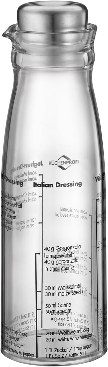 Küchenprofi Dressing Shaker | 250ml | aus Kunststoff mit Edelstahl Deckel | Messbecher | mit Ausgies