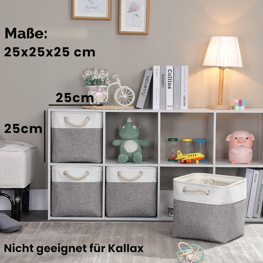 Mangata Stoff Aufbewahrungsbox 25x25x25 cm Faltbar Grau Weiss 3er Set Grau Weiss 25cm/ 3Pcs, Grau We