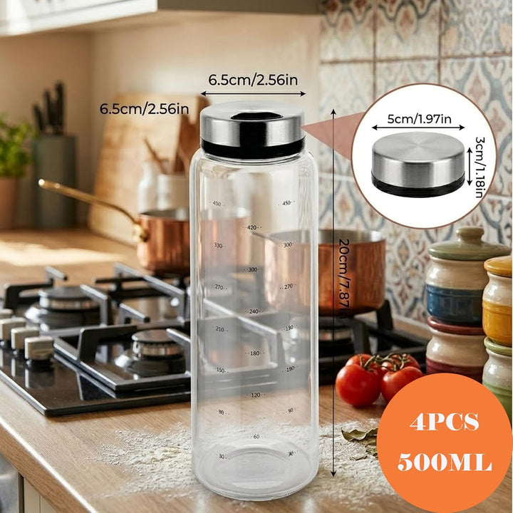 4 Stück Gewürzgläser mit Drehdeckel, 500ml Salzstreuer Gross, Borosilikatglas Gewürzstreuer Glas für