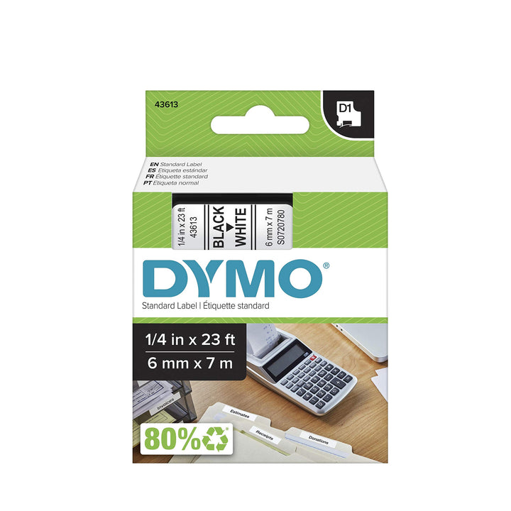 DYMO Standard D1 43613 Etiketten für LabelManager Etikettenhersteller, 0,6 cm B x 6,9 cm L, schwarze