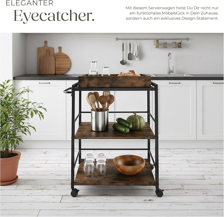 tectake® Servierwagen mit Rollen, abnehmbares Tablett, Kitchen Trolley 65 x 41,5 x 87 cm, Küchenwage