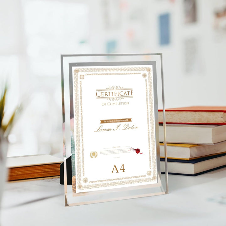 Hoikwo 4er-Set Bilderrahmen DIN A4 Glas – Fotorahmen Silber für Zertifikate, Diplome, Familienfotos