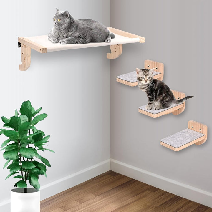 Katzenhängematte und Wandregal, Holzmöbel für Katzen, Schlaf- und Spielplattform