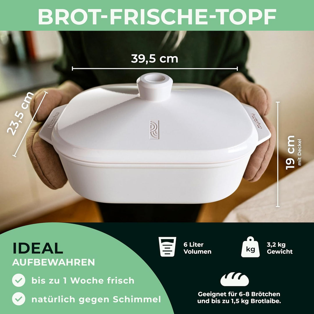 Brot-Frische-Topf – moderner Brottopf & Brotkasten aus Keramik Natur-Ton - atmungsaktiv & gegen Schi