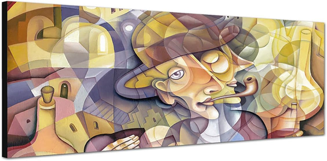 Paul Sinus Art Panoramabild auf Leinwand und Keilrahmen 150x50cm Gemälde Mann Portrait Kubismus