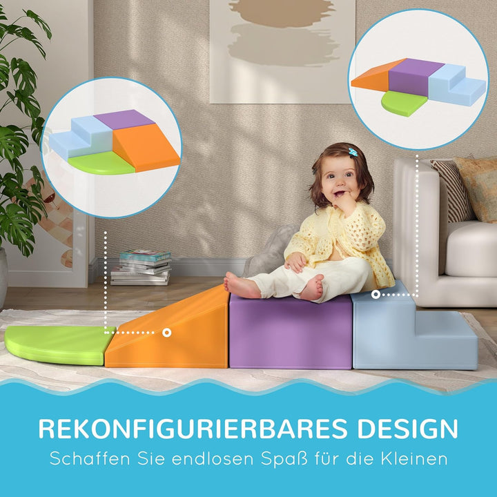 HOMCOM 4 TLG. Schaumstoff Bausteine Kinder Softbausteine Klettern Bauklötze Weiche Riesenbausteine B