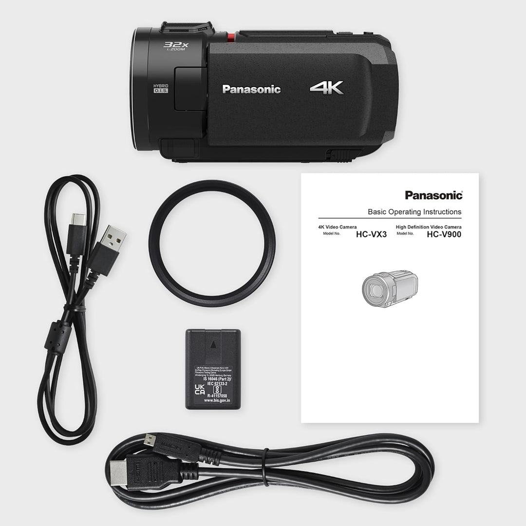 Panasonic HC-VX3E-K 4K-Camcorder, Video (25p), 25-mm-F1.8-Weitwinkelobjektiv, 24-facher optischer Zo