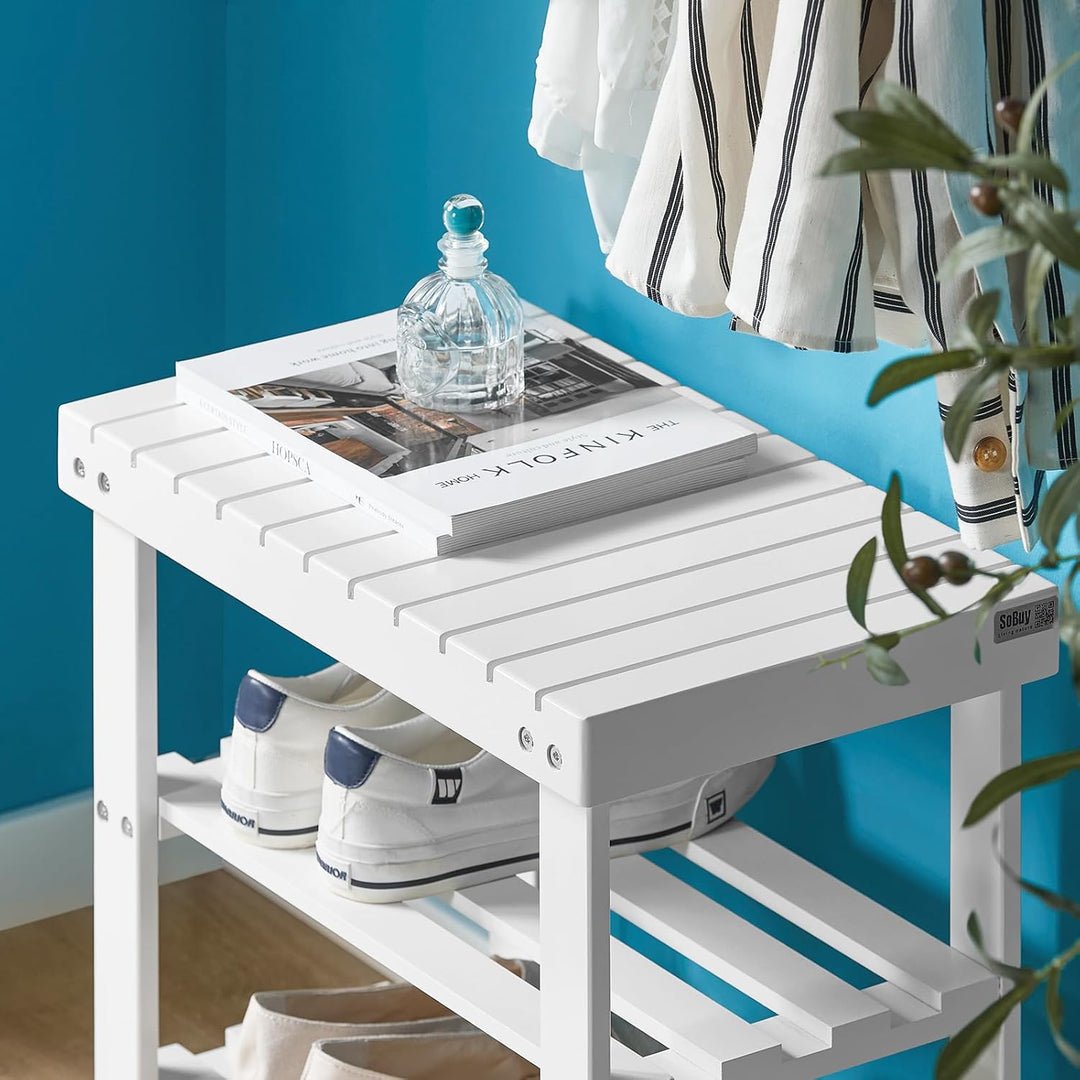SoBuy Schuhregal Sitzbank Schuhbank mit 2 Jahren Garantie Breit 50cm weiss aus Bambus FSR02-K-W