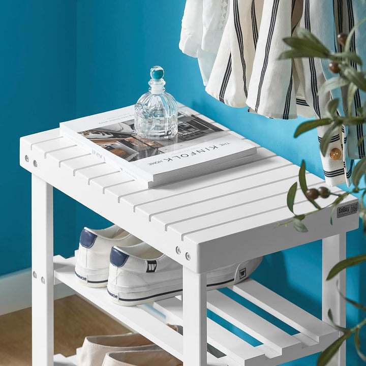 SoBuy Schuhregal Sitzbank Schuhbank mit 2 Jahren Garantie Breit 50cm weiss aus Bambus FSR02-K-W